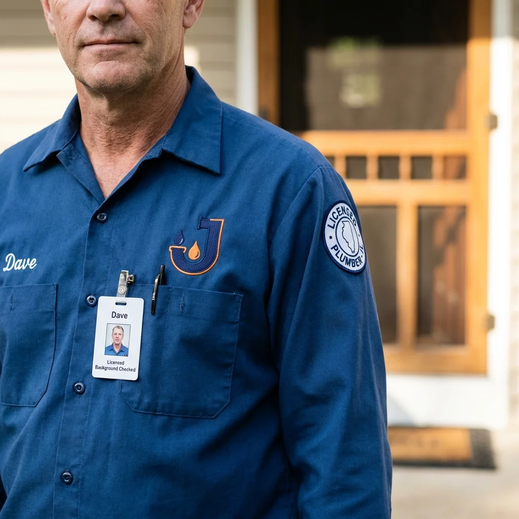 Licensed plumber showing ID badge in Atlanta, GA