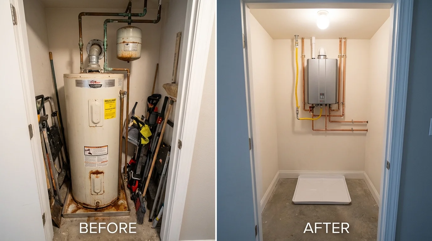 Tank water heater versus wall-mounted tankless unit comparison for Atlanta, GA homeowners